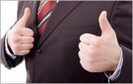 Illustration of a a man in a suit with two thumbs up